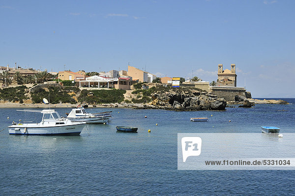 Fischerboote im Hafen der Insel Tabarca  Provinz Alicante  Costa Blanca  Spanien  Europa