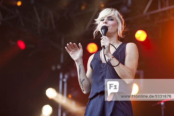 Singer and frontwoman Maja Ivarsson from the Swedish band The Sounds performing live at the Heitere Open Air festival in Zofingen  Switzerland  Europe