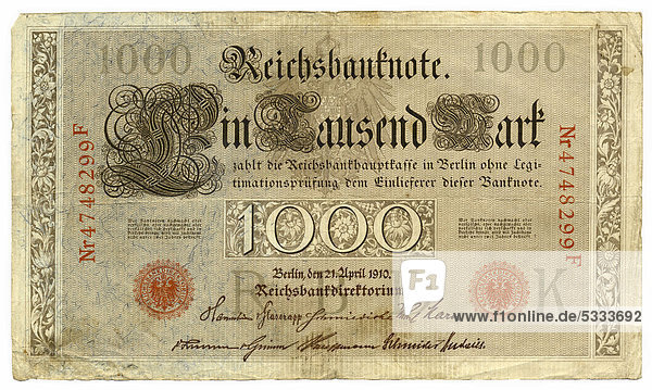 Vorderseite  Reichsbanknote  1000 Mark  1910  Deutschland  Europa