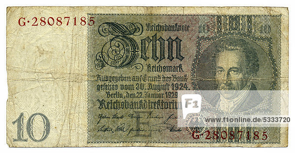 Vorderseite  Reichsbanknote  20 RM  Reichsmark  1929  Deutschland  Europa