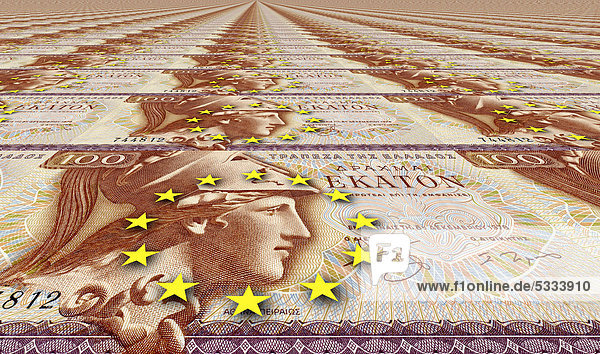 Banknoten aus Griechenland  100 Drachmen von 1978 mit EU-Zeichen  Symbolbild