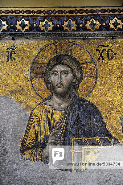 Deesis-Mosaik  Detail  Jesus Christus Pantokrator  Hagia Sophia  Ayasofya  Istanbul  Türkei