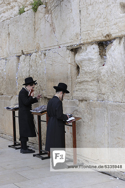 Betende orthodoxe Juden an der Klagemauer Jerusalem Israel Naher Osten Vorderasien