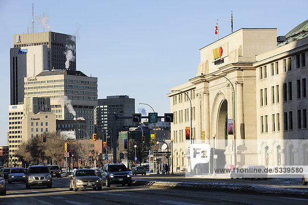 Zentrum von Winnipeg mit Hauptbahnhof  Manitoba  Kanada