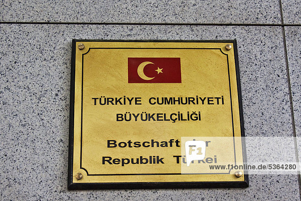 Schild  Botschaft der Republik Türkei  Berlin  Deutschland  Europa