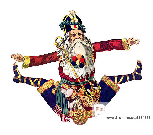 Jumping Santa Claus  historical illustration