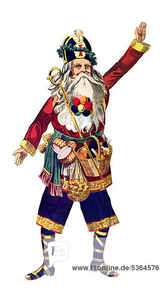 Waving Santa Claus  historical illustration