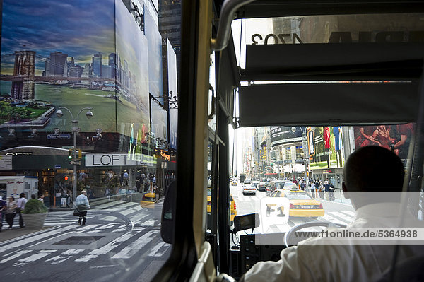 Times Square  seen from a bus  Manhattan  New York  USA