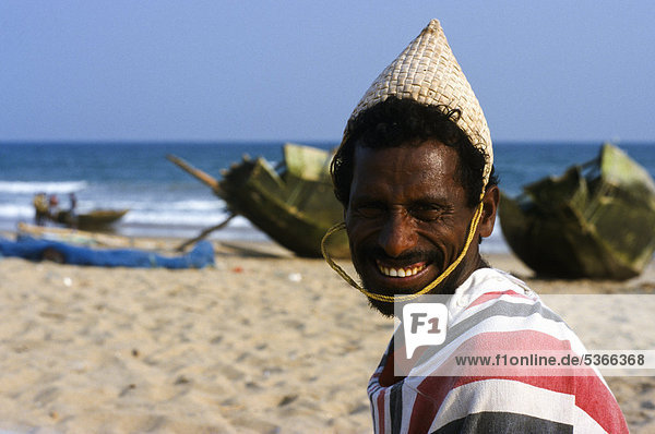 Fisherman with the local hat  Puri  Orissa  India  Asia