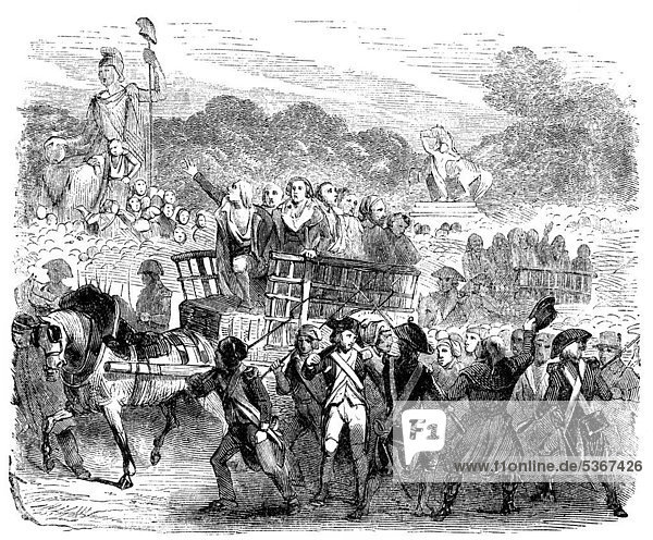 Hinrichtung der Girondisten  Französische Revolution  historischer Stich aus dem Buch denkwürdiger Frauen  Verlag Otto Spamer  1877