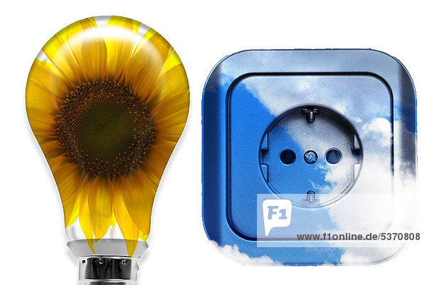 Illustration  Steckdose und Glühbirne  Symbolbild erneuerbare Energie