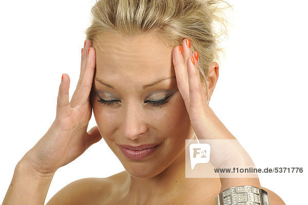 Junge Frau  überfordert  gestresst  genervt  Kopfschmerzen  Portrait