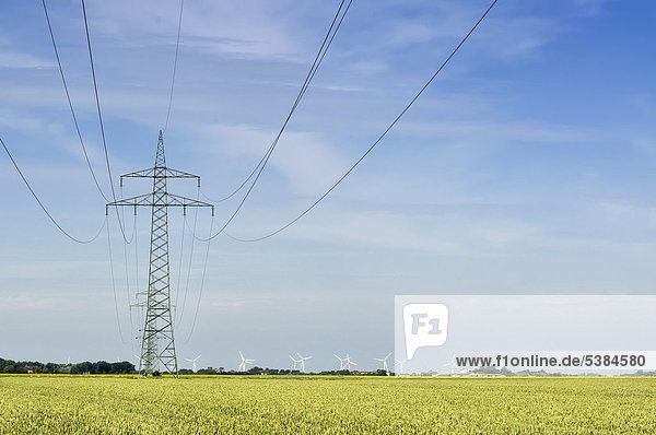 Gittermuster Gitter hoch oben nahe Energie energiegeladen Verbindung Wind füttern Windpark Ortsteil Elektrizität Strom Linie Spannung Schleswig Holstein