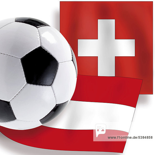 Fußball mit Österreichflagge und Schweizflagge  Symbol für EM-Austragungsländer 2008