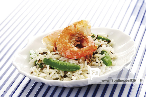 Rice dish with shrimp  pea pods  long-grain rice and wild rice