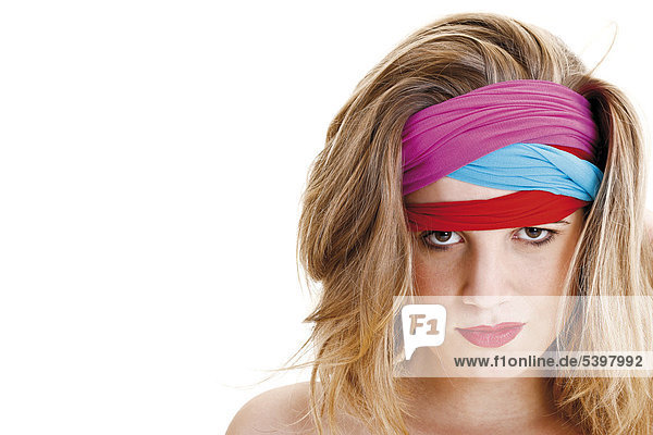 Young woman with colourful headbands  portrait