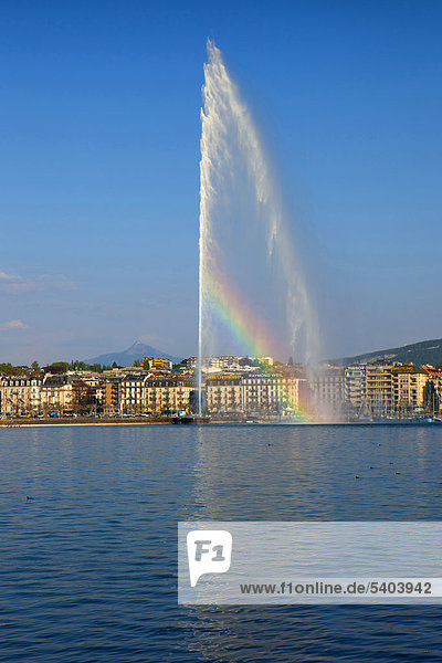 Geneva  Switzerland  Europe  canton Geneva  town  city  houses  homes  harbour  port  fountain  jet d'eau  Genevan  lake  Leman  rainbow