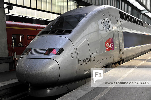 Französischer Schnellverkehrszug  TGV Stuttgart-Paris  Hauptbahnhof  Stuttgart  Baden-Württemberg  Deutschland  Europa