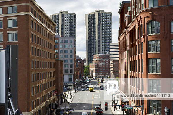 View of one of the main thoroughfares in downtown Boston  Massachusetts  New England  USA