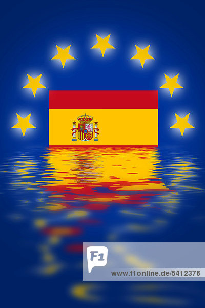 EU-Sterne mit der Flagge von Spanien  im Wasser versinkend  Symbolbild Eurokrise