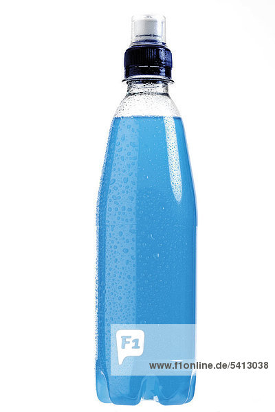 Bottle with blue energy drink