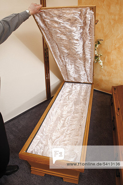Open coffin showing interior