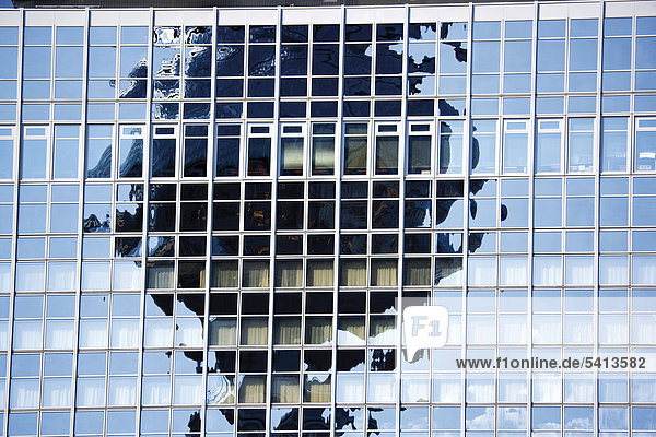 Fernsehturm television tower reflected in a glass facade  Berlin  Germany  Europe