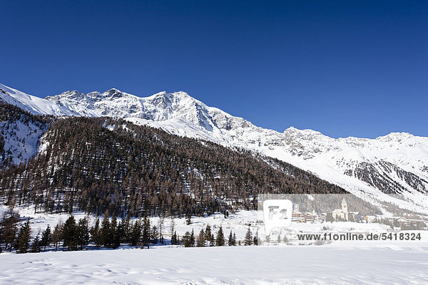 Sulden im Winter hinten der Ortler Südtirol Italien Europa