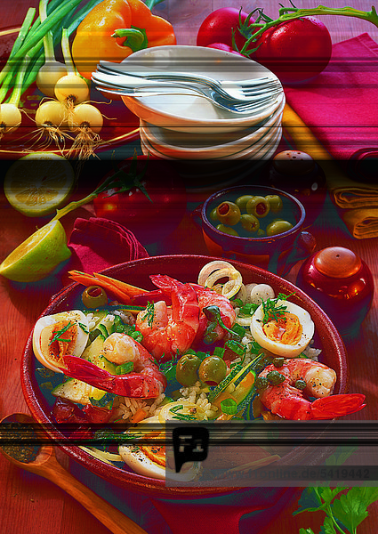 Reissalat mit Gambas  Spanien  Rezept gegen Gebühr erhältlich