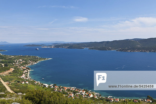 Europa über Meer Schiff Ansicht Kreuzfahrtschiff Königin Adriatisches Meer Adria Kroatien Dalmatien Korcula