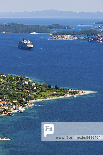 Europa über Meer Schiff Ansicht Kreuzfahrtschiff Königin Adriatisches Meer Adria Kroatien Dalmatien Korcula