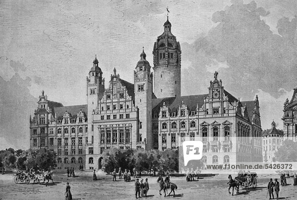 The planned new town hall of Leipzig  1890  designed by city architect Professor Hugo LIcht  Saxony  Germany  woodcut  historical engraving  1882