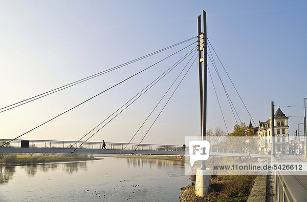 New cycle bridge  Molenbruecke bridge in Pieschen district  Dresden  Saxony  Germany  Europe  PublicGround