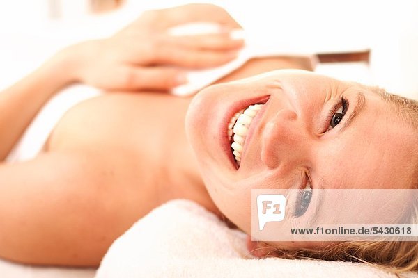 lazy woman after wellnes therapy mouth