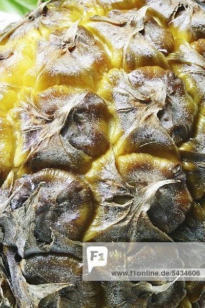 Ananas - ananas comosus - Nah - Detail - Beerenfrucht - süßsäuerlich - positiv : reich an Eisen - Mangan - Vitamin C - Betakarotin - enthält Enzym Bromalin - spaltet Eiweiß - fördert Verdauung - negativ : hoher Fruchtsäuregehalt - Magenschleimhautreizung