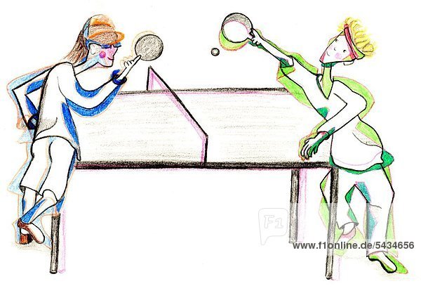 Illustration - zwei Jugendliche spielen Tischtennis - Ping Pong