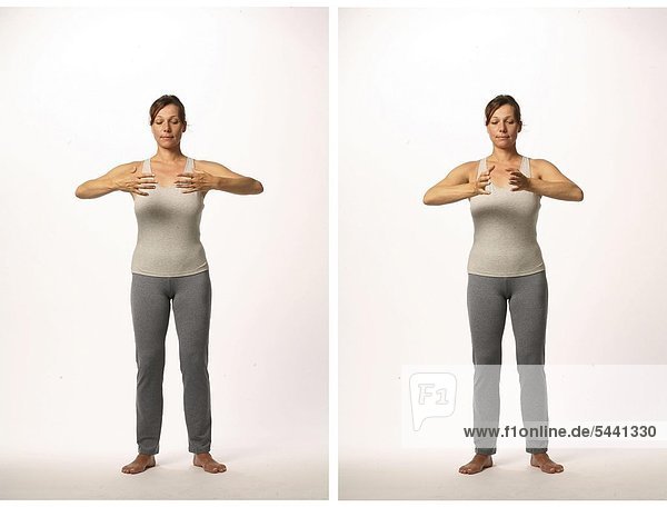 Chan Mi Qi Gong - innere Harmonie durch einen gestärkten Rücken-Bilderserie - Übung : komprimieren des Qi in Brusthöhe Regulierung der Augen und Sehschärfe Jiao Zheng Shi Li Fa