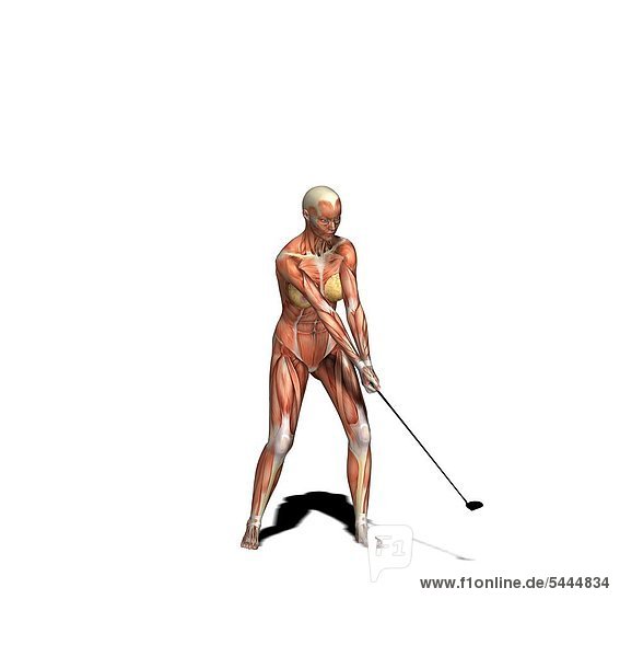 Muskelfrau als Golfspieler
