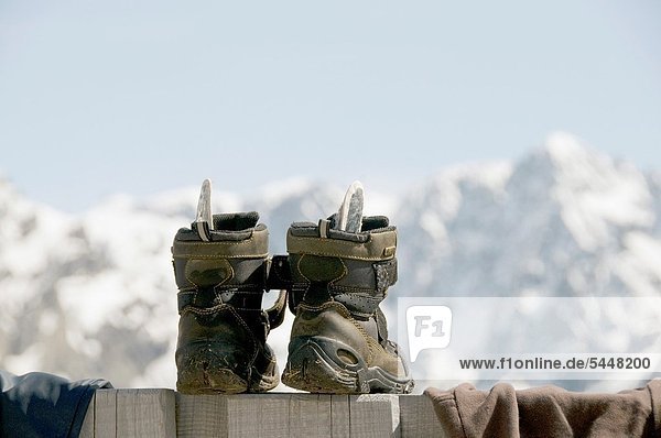 mountain climbing shoes  symbol of active way of life  symbol of climbing  Swiss Alps  Switzerland