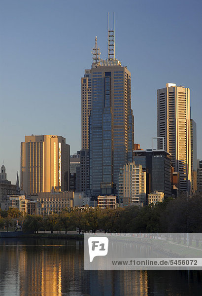 Skyline Skylines Morgen Fluss früh Victoria Australien Melbourne