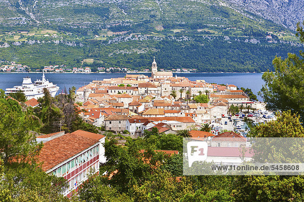 Blick auf Korcula  Mitteldalmatien  Dalmatien  Adriaküste  Kroatien  Europa  ÖffentlicherGrund