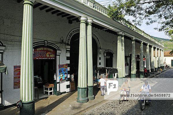 Historic market hall with columns and arcades  city of Honda  Colombia  South America  Latin America