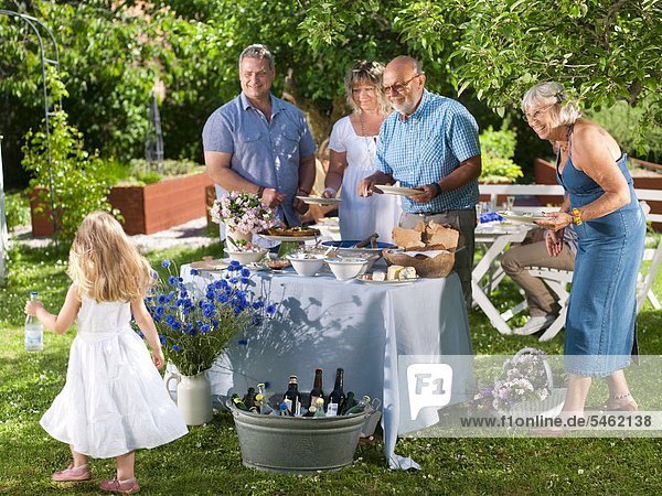 Family having party in garden