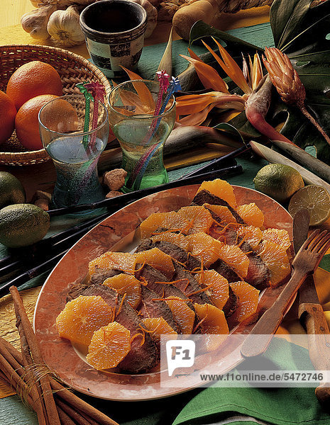 Roastbeef mit Orangenfilets  Brasilien  Rezept gegen Gebühr erhältlich
