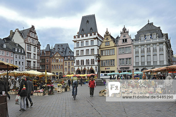 Hauptmarkt square with flower market and Steipe building  Rhineland-Palatinate  Germany  Europe