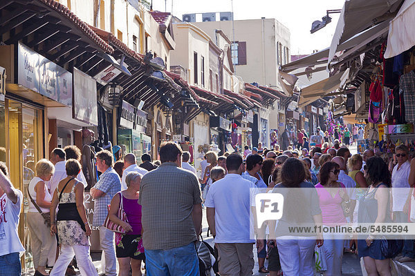 Shopping street  historic centre of Rhodes  Greece  Europe  PublicGround