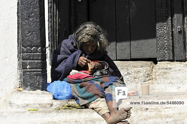 Beggar woman  old Nepali  Kathmandu  Kathmandu Valley  Nepal  Asia