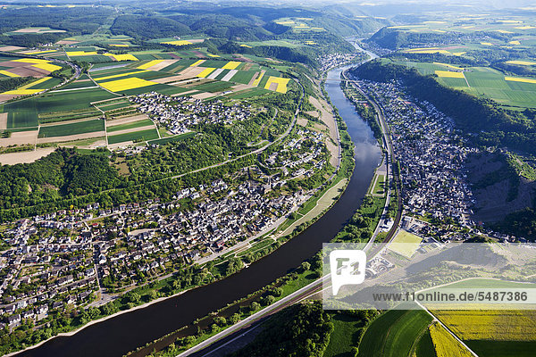 Luftbild  Mosel bei Dieblich  links  und Kobern  rechts  Rheinland-Pfalz  Deutschland  Europa