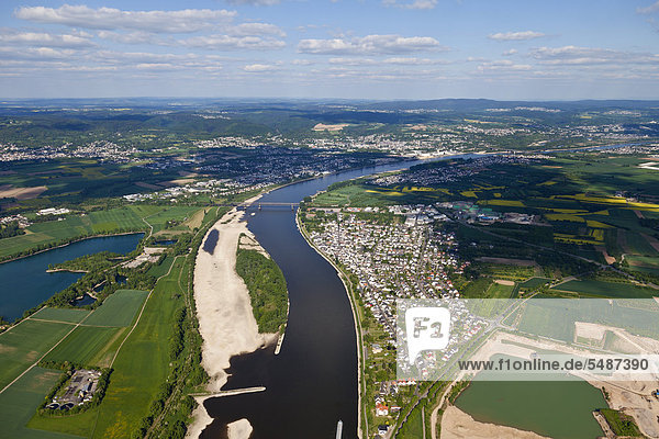 Aerial view  Steinsee lake near Neuwied  Rhine  Middle Rhine  Rhineland-Palatinate  Germany  Europe