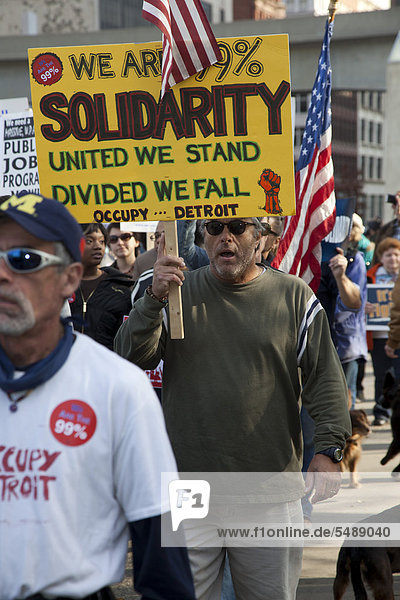 Versammlung von Gewerkschaftsmitgliedern zur Unterstützung von Occupy Detroit  Detroit  Michigan  USA